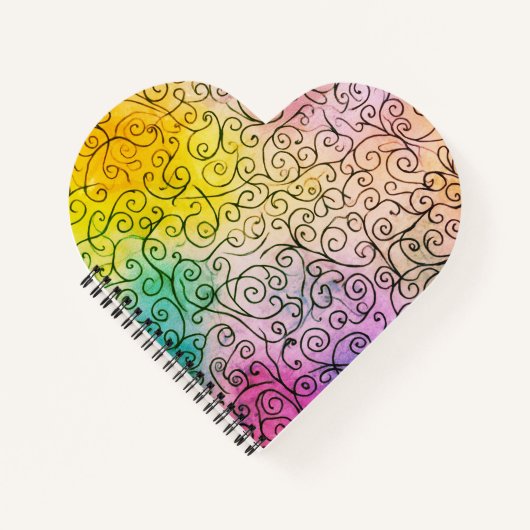 Abstrakte Farbenpracht mit schwarzem Swirl Notizblock (Vorderseite)