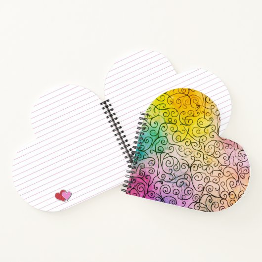 Abstrakte Farbenpracht mit schwarzem Swirl Notizblock (Innenseite)