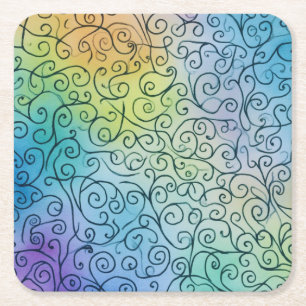 Abstrakte Farbenpracht mit schwarzem Swirl Rechteckiger Pappuntersetzer