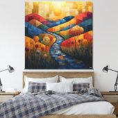 Abstrakte farbenprächtige Landschaft mit Fluss und Leinwanddruck (Insitu (Schlafzimmer))