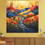 Abstrakte farbenprächtige Landschaft mit Fluss und Leinwanddruck (Insitu (Wohnzimmer))