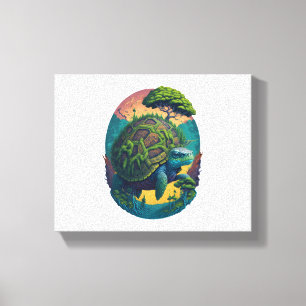Abstrakte Farbenschildkröte mit Planet Erde Leinwanddruck