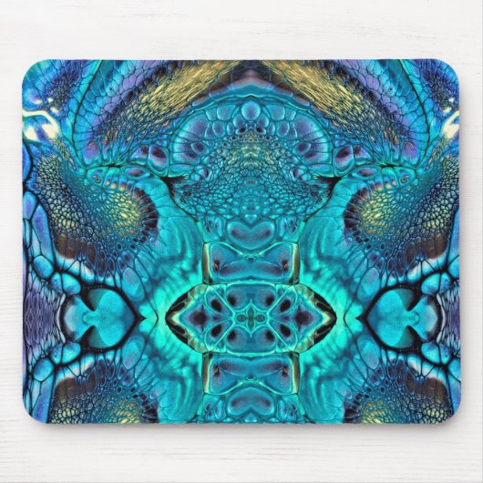 Abstrakte Farbexplosion Aqua Blue Gold Mousepad (Vorne)