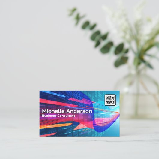 Abstrakte Farbgeometrie | Qr-Code Visitenkarte (Stehend Vorderseite)