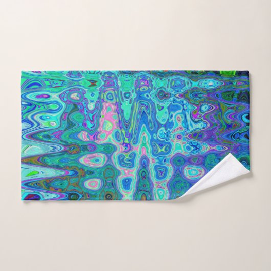 Abstrakte Farbige blaue Wavy Mosaik Retro Badhandtuch Set (Handtuch)