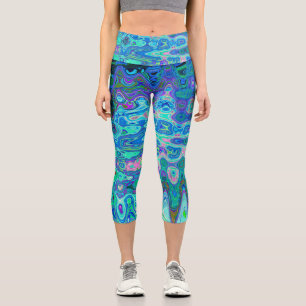Abstrakte Farbige blaue Wavy Mosaik Retro Capri Leggings