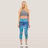 Abstrakte Farbige blaue Wavy Mosaik Retro Capri Leggings (Vorderseite)