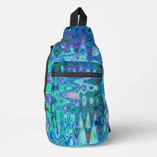 Abstrakte Farbige blaue Wavy Mosaik Retro Crossbody Bag (Vorderseite)