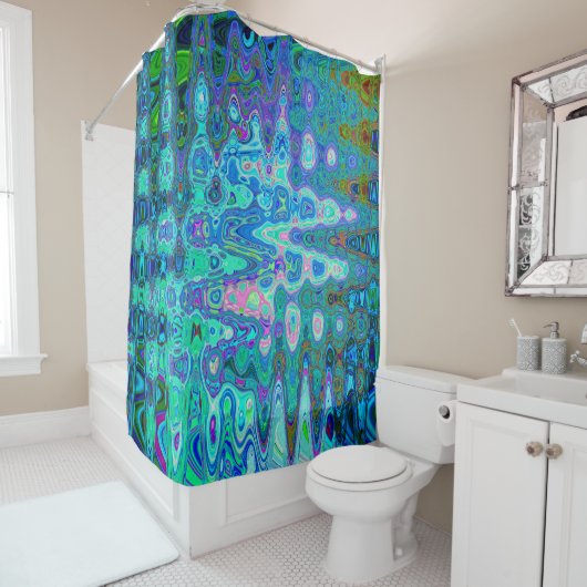 Abstrakte Farbige blaue Wavy Mosaik Retro Duschvorhang (Beispiel)