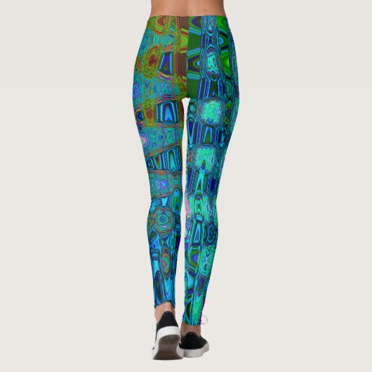 Abstrakte Farbige blaue Wavy Mosaik Retro Leggings (Rückseite)