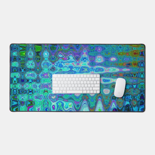 Abstrakte Farbige blaue Wavy Mosaik Retro Schreibtischunterlage (Tastatur & Maus)