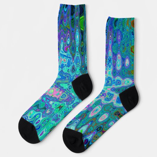 Abstrakte Farbige blaue Wavy Mosaik Retro Socken (Linkes Detail)