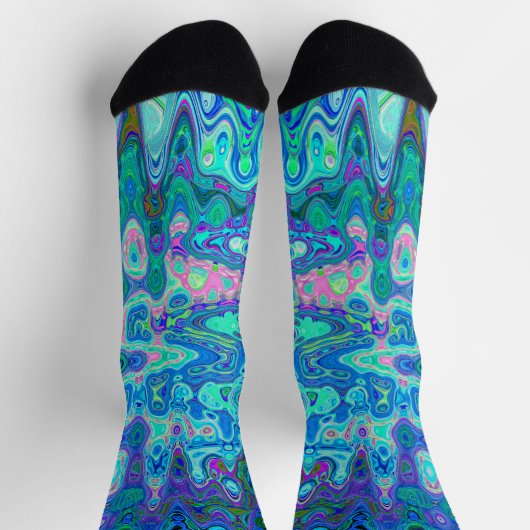 Abstrakte Farbige blaue Wavy Mosaik Retro Socken (Oben)