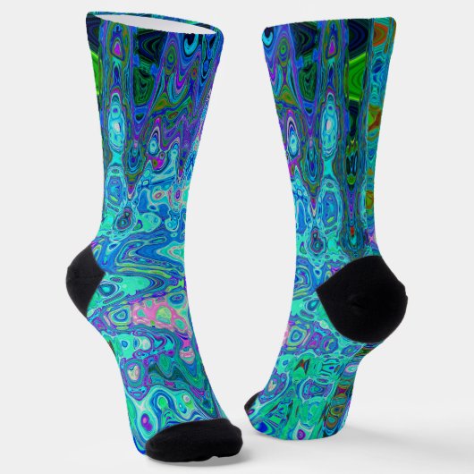 Abstrakte Farbige blaue Wavy Mosaik Retro Socken (Gewinkelt)