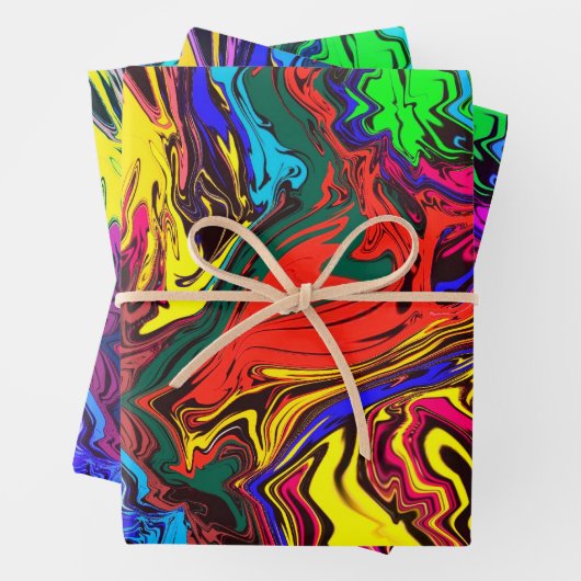 Abstrakte, farbige Drehbewegung / gespült / 3 Filt Geschenkpapier Set (Beispiel)