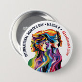 Abstrakte farbige Gesichter Frauentag | IWD Button (Vorne & Hinten)