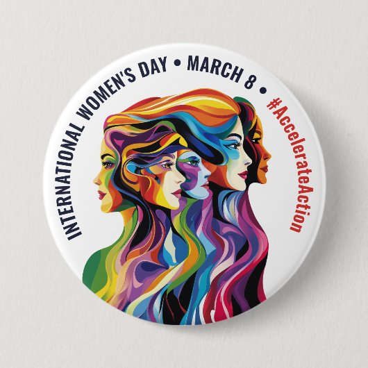 Abstrakte farbige Gesichter Frauentag | IWD Button (Vorderseite)