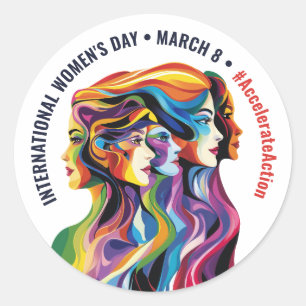 Abstrakte farbige Gesichter Frauentag   IWD Runder Aufkleber