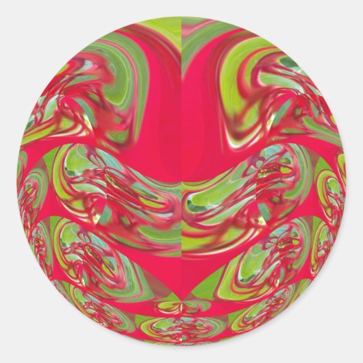 Abstrakte Farbkunst in Rot und Grün Runder Aufkleber (Vorderseite)