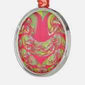 Abstrakte Farbkunst in Rot und Grün Silbernes Ornament (Links)