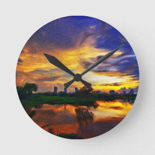 Abstrakte Farblackierung Saigon Sunset Runde Wanduhr