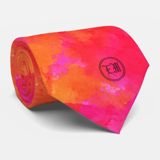 Abstrakte Farbrosa Orangenmonogramm Krawatte (Gerollt)