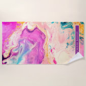 Abstrakte Farbschräge Monogramm Rosa Lila Kunst Strandtuch (Vorderseite)