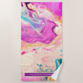 Abstrakte Farbschräge Monogramm Rosa Lila Kunst Strandtuch (Vorderseite)