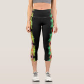 abstrakte Farbspritze Blumendesign auf schwarz Capri Leggings (Vorderseite)