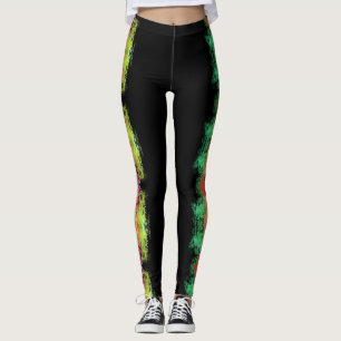 abstrakte Farbspritze Blumendesign auf schwarz Leggings