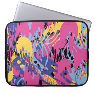 Abstrakte Farbspritzer Gelb Blau Pink Modern. Laptopschutzhülle