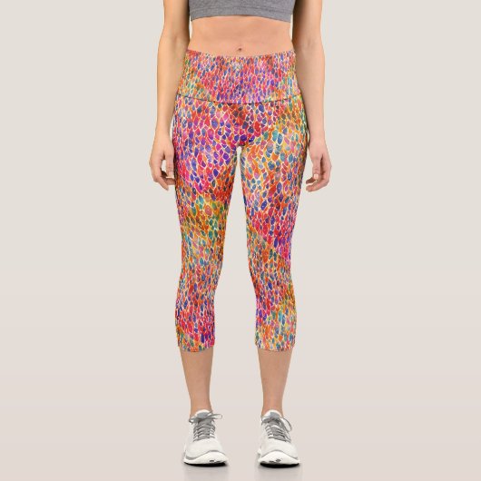 Abstrakte Farbtöne der rosafarbenen Punkte Wasserf Capri Leggings (Vorderseite)