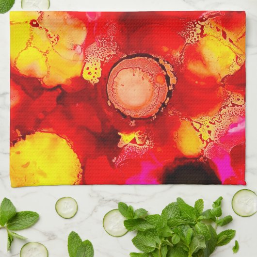 Abstrakte Farbtöne, gelb und rosa Geschirrtuch (Gefaltet)