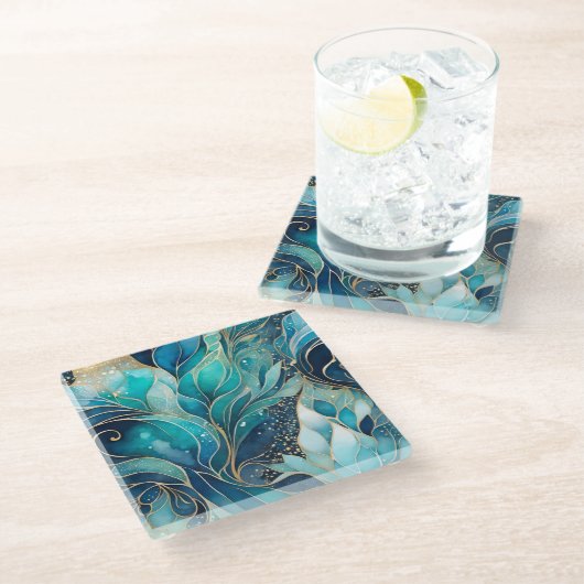 Abstrakte Farbtöne Kunst, Glas Untersetzer (Schrägansicht)