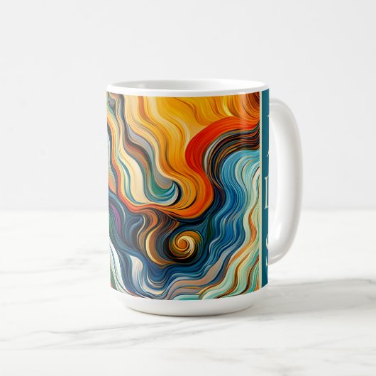 Abstrakte FarbWaves Monogram Kaffeetasse (VorderseiteRechts)