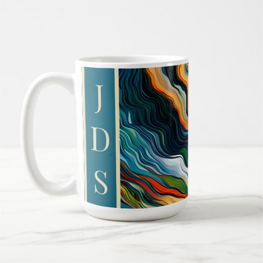 Abstrakte FarbWaves Monogram Kaffeetasse (Links)