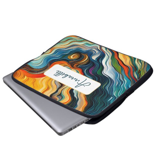 Abstrakte Farbwellen moderner Kunst Laptopschutzhülle (Vorne Knopf)