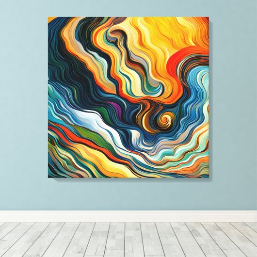 Abstrakte Farbwellen moderner Kunst Leinwanddruck (Insitu (Holzboden))