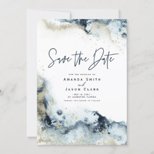 Abstrakte Faux-Gold-Navy-Aquarell-Save-the-Date-I Einladung