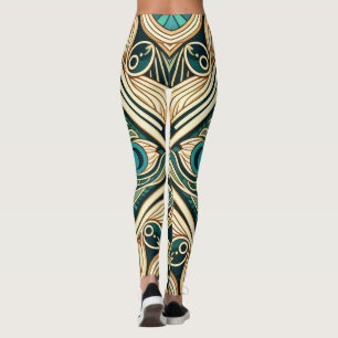 Abstrakte Federn aus Gold und Grün Leggings