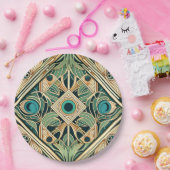 Abstrakte Federn aus Gold und Grün Pappteller (Party)