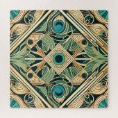 Abstrakte Federn aus Gold und Grün Puzzle (Horizontal)