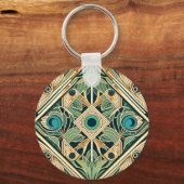 Abstrakte Federn aus Gold und Grün Schlüsselanhänger (Vorderseite)