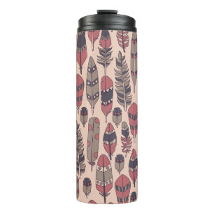 Abstrakte Federn: farbenfroher Vintager Hintergrun Thermosbecher