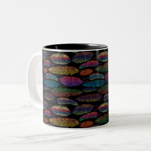 Abstrakte Federn Höhle Kokopelli Zweifarbige Tasse (Vorderseite Links)