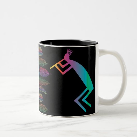 Abstrakte Federn Höhle Kokopelli Zweifarbige Tasse (Rechts)