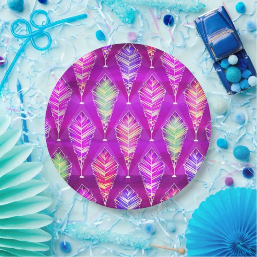 Abstrakte Federn in Lila rosa Pappteller (Party)