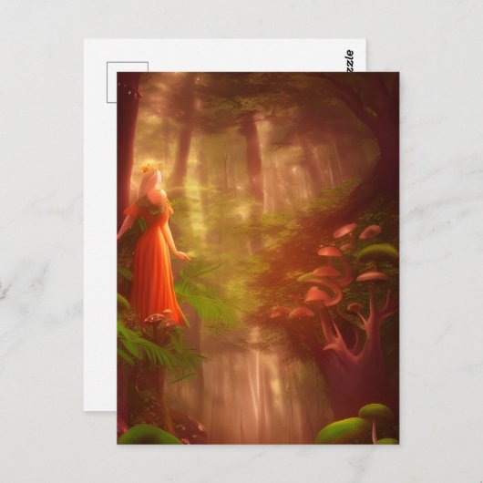 Abstrakte Fee in einem zauberhaften Wald Postkarte (Vorne/Hinten)
