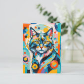 Abstrakte Feline Geometric Art Postkarte (Stehend Vorderseite)