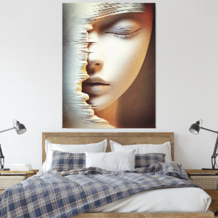Abstrakte feminine Gesichtswandkunst – Moderne Tex Leinwanddruck